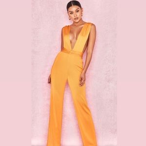 House Of CB Orange Plunge Jumpsuit